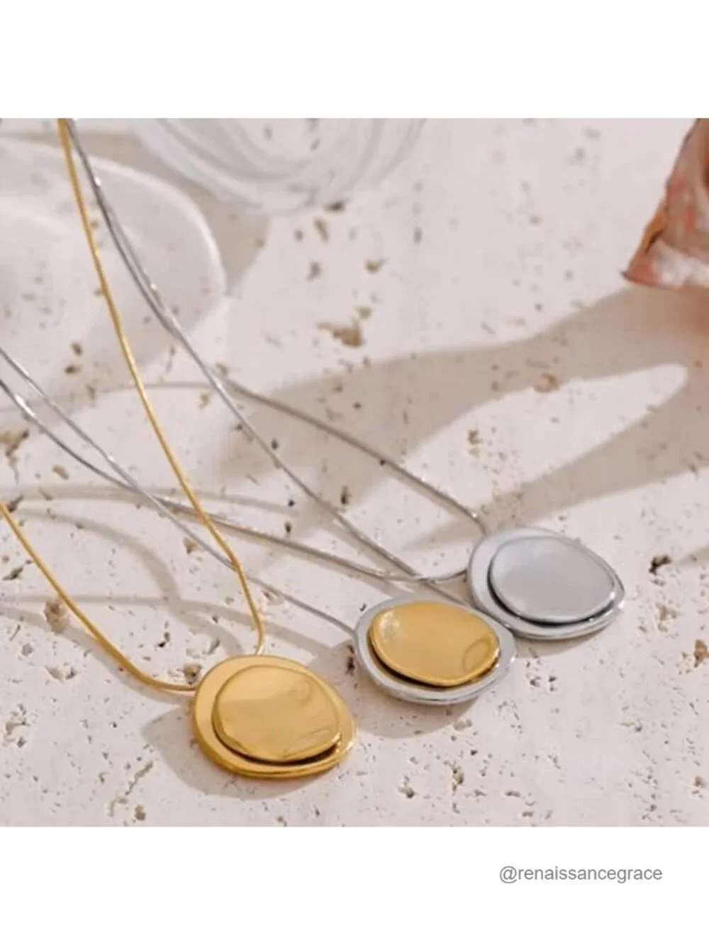 Mchic Gold Silver Disc Pendant Necklace Women Stainless Steel Snake Chain Two